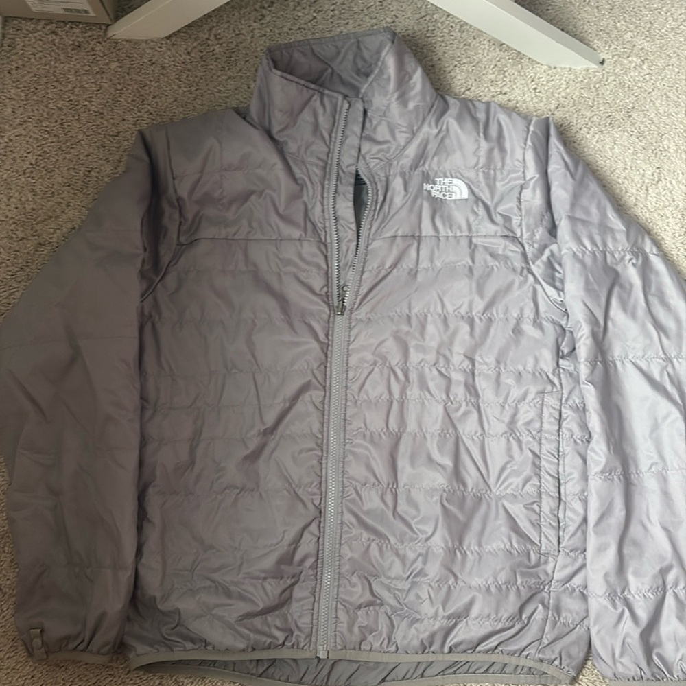 North Face Jacket Men’s Medium Long Sleeve LightPuffer Full Zip Casual Gray